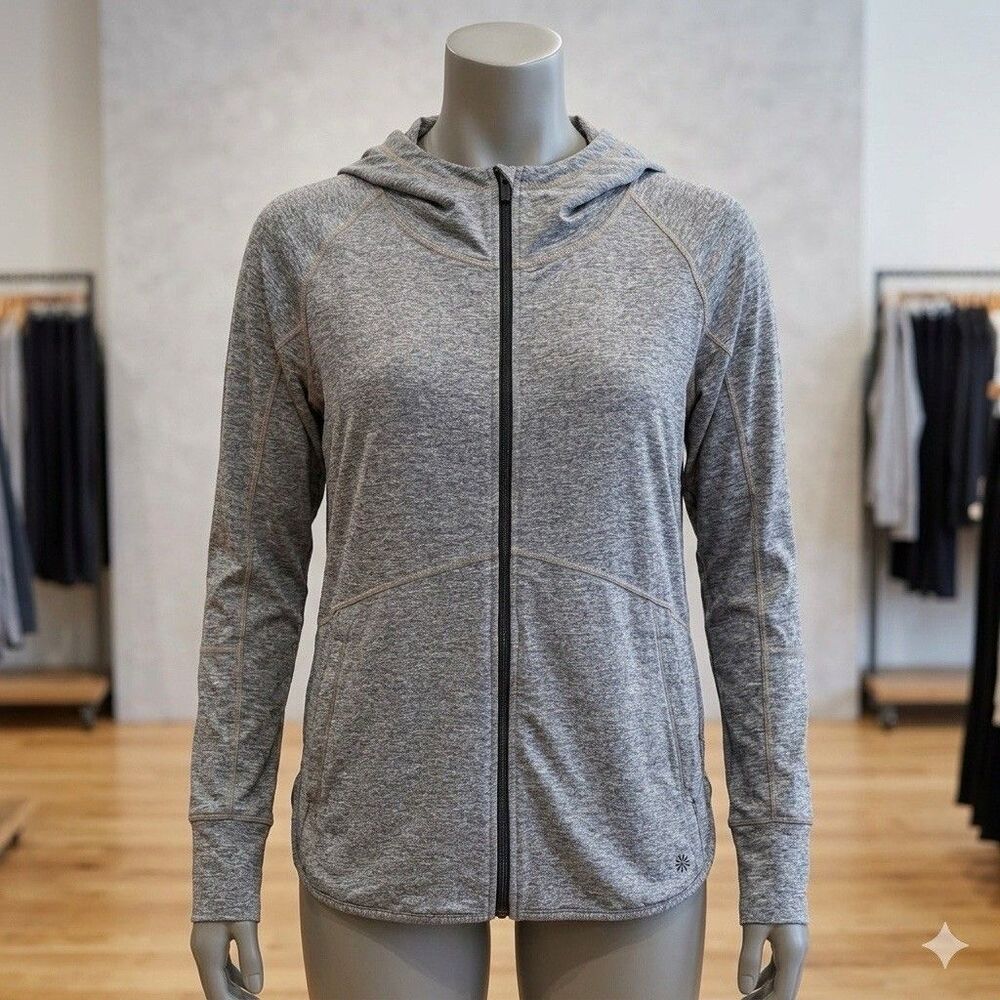 Athleta Pacifica Baja Jacket Gray Zip Hoodie UPF 50+ Venting Thumbholes Size XL